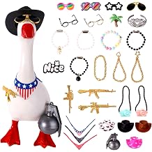 Lyreh 30pcs 7in/17.78cm Desk Goose Outfits, Small Desk Goose Costumes Accessories Include Sunglasses Cowboy Hats Necklaces Heart Star Gold Chain for Magnetic Table Geese Statue Decor