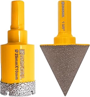 HIGHDRIL Diamond Beveling Chamfer Bits and Diamond Core Drill Bits,35MM Chamfer bits Existing and 25MM Drill Bits for Drilling Hole for Marble Ceramic Porcelain Tiles Granite Countersink,Hand/Electric drill