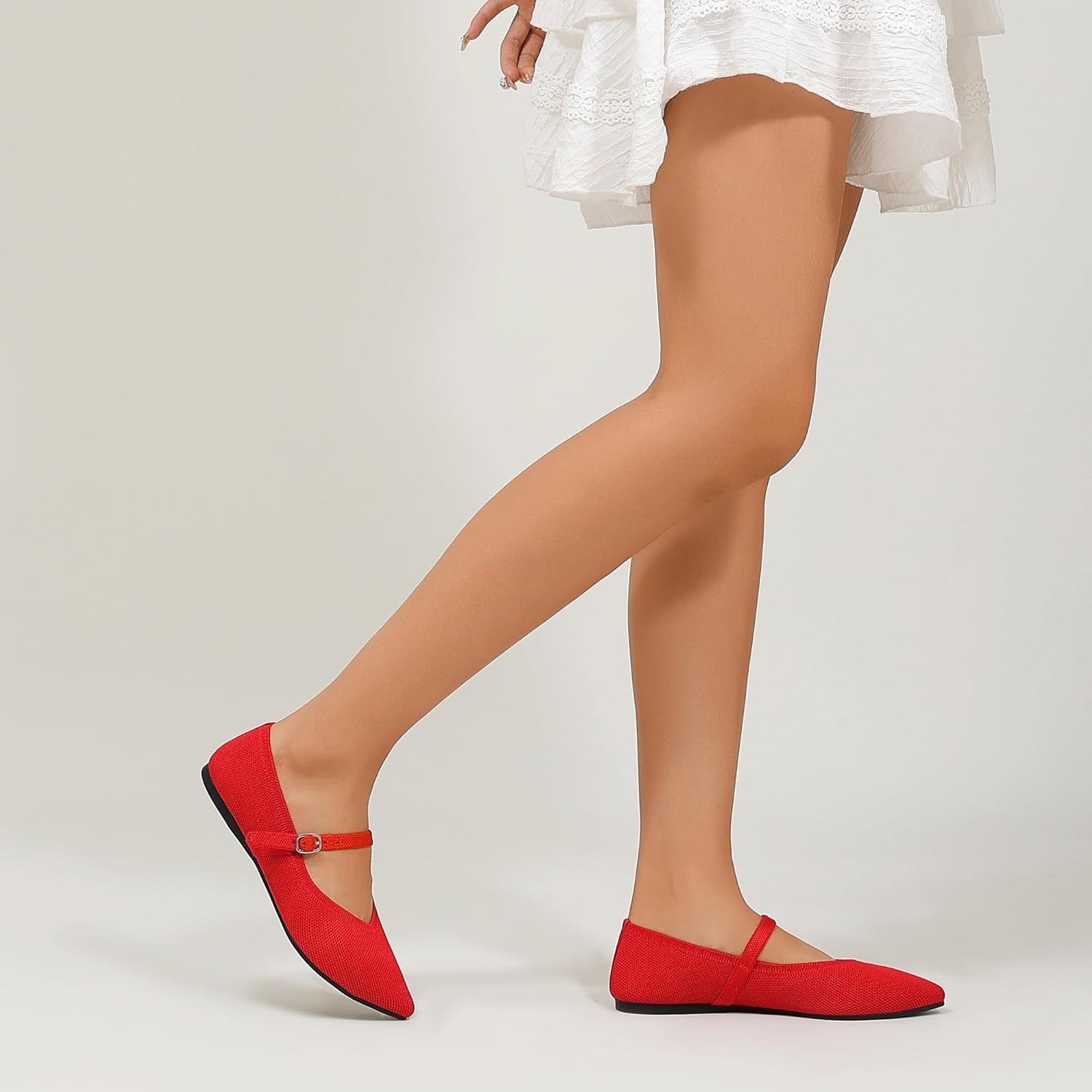 Flats for Women Knit Pointed Toe Ballet Flat with Ankle Strap Casual Womens Shoes Comfort Soft Walking Office - Image 6