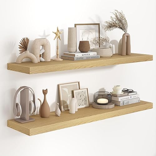 Miniatura 67 de Fun Memories Estantes flotantes de 36 x 8 pulgadas para pared, juego de 2 estantes de baño de granja, estantes de pared de madera de 36 pulgadas de