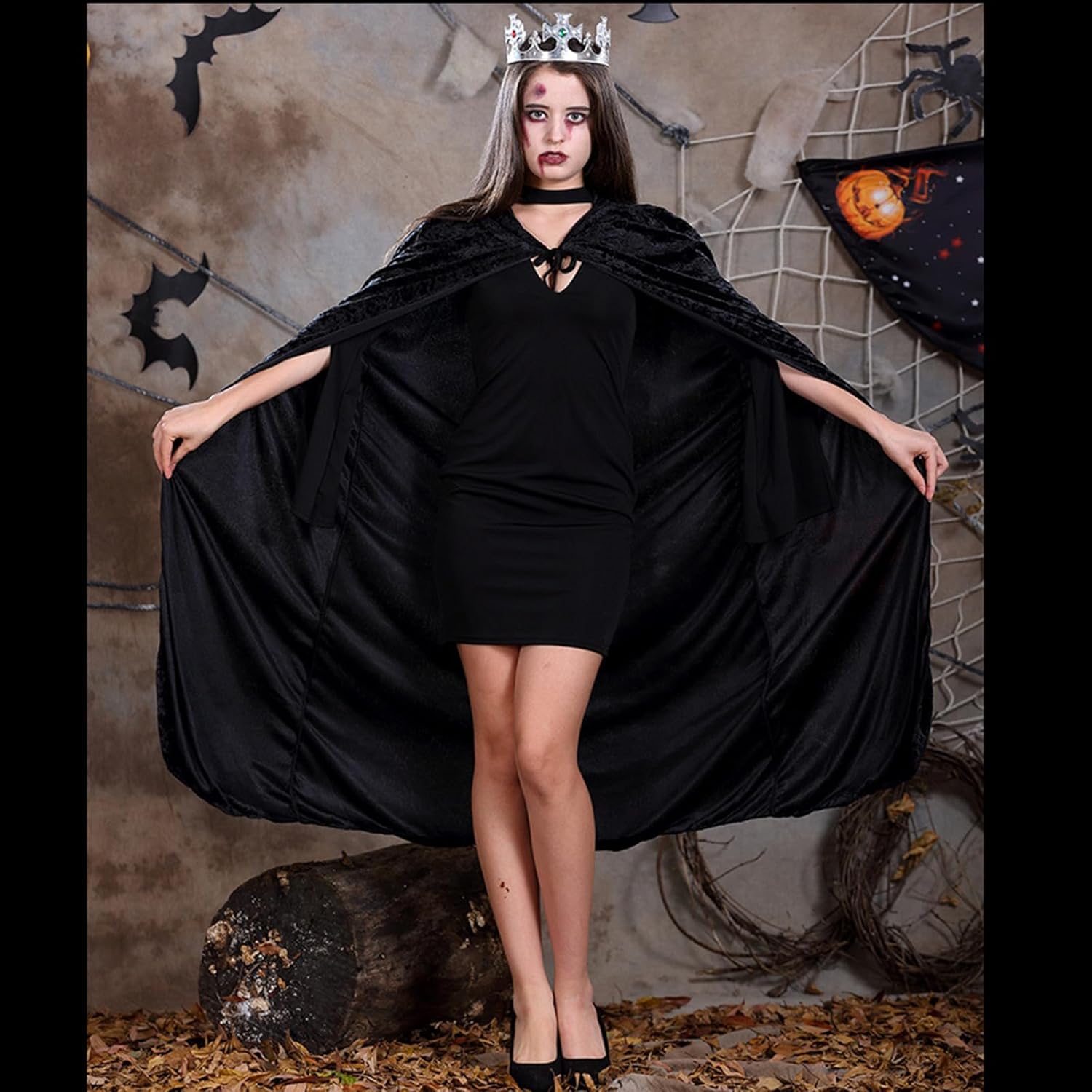 Halloween Hooded Cloak Full Length Velvet Cape with Hood for Halloween Cosplay Costume,59 inch - Image 7
