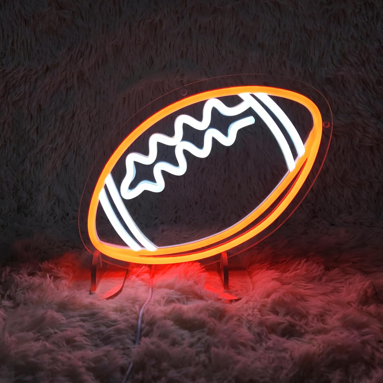 Football Neon Sign LED Light for Man Cave, Bedroom, Club, Bar - Sports Room Decor Hanging Wall Light Gift, 9.8" x 9.6"