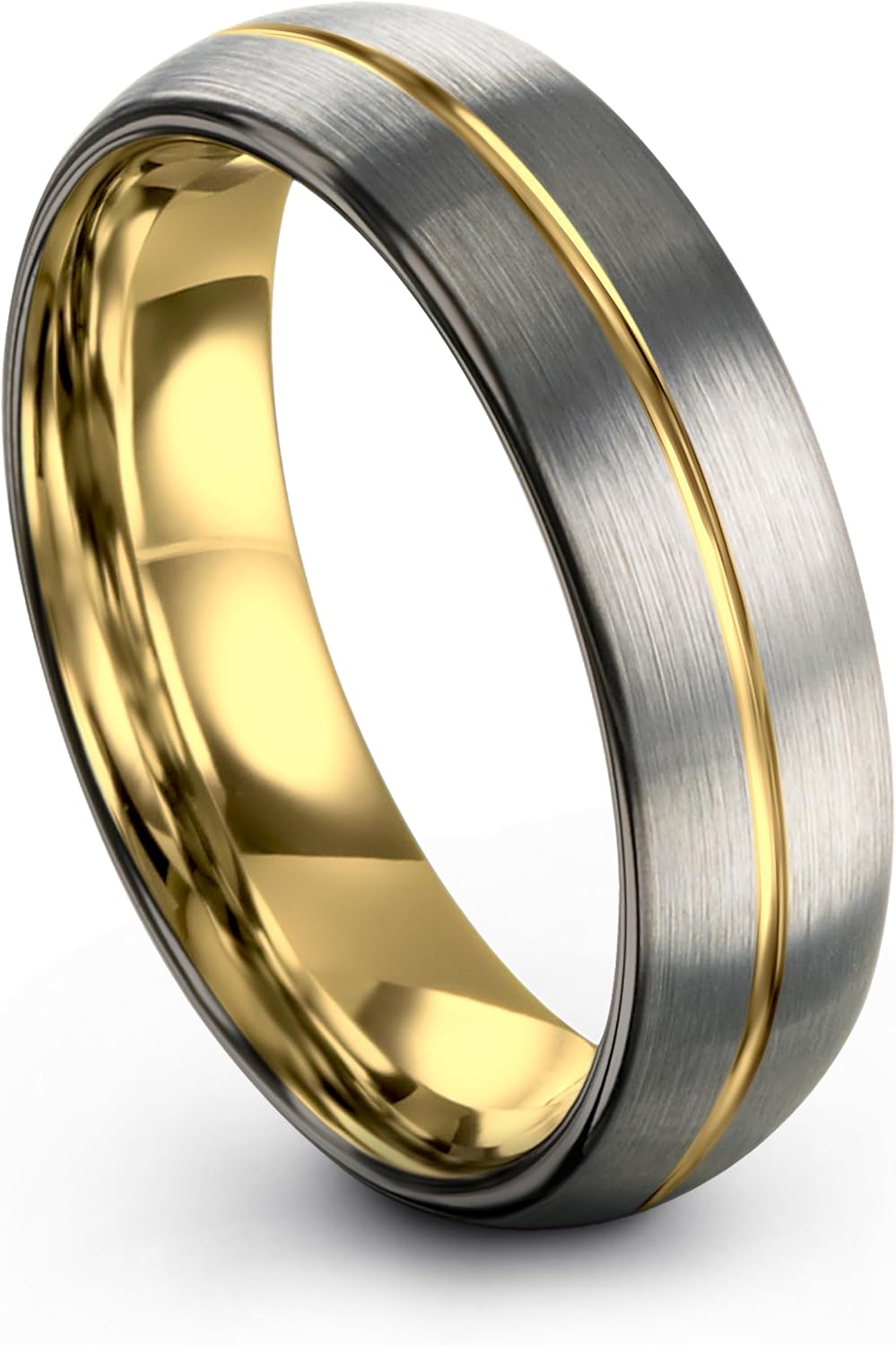 Tungsten Wedding Band Ring 10mm 8mm 6mm for Men Women 18k Yellow Gold Plated Dome Gunmetal Grey Brushed Polished