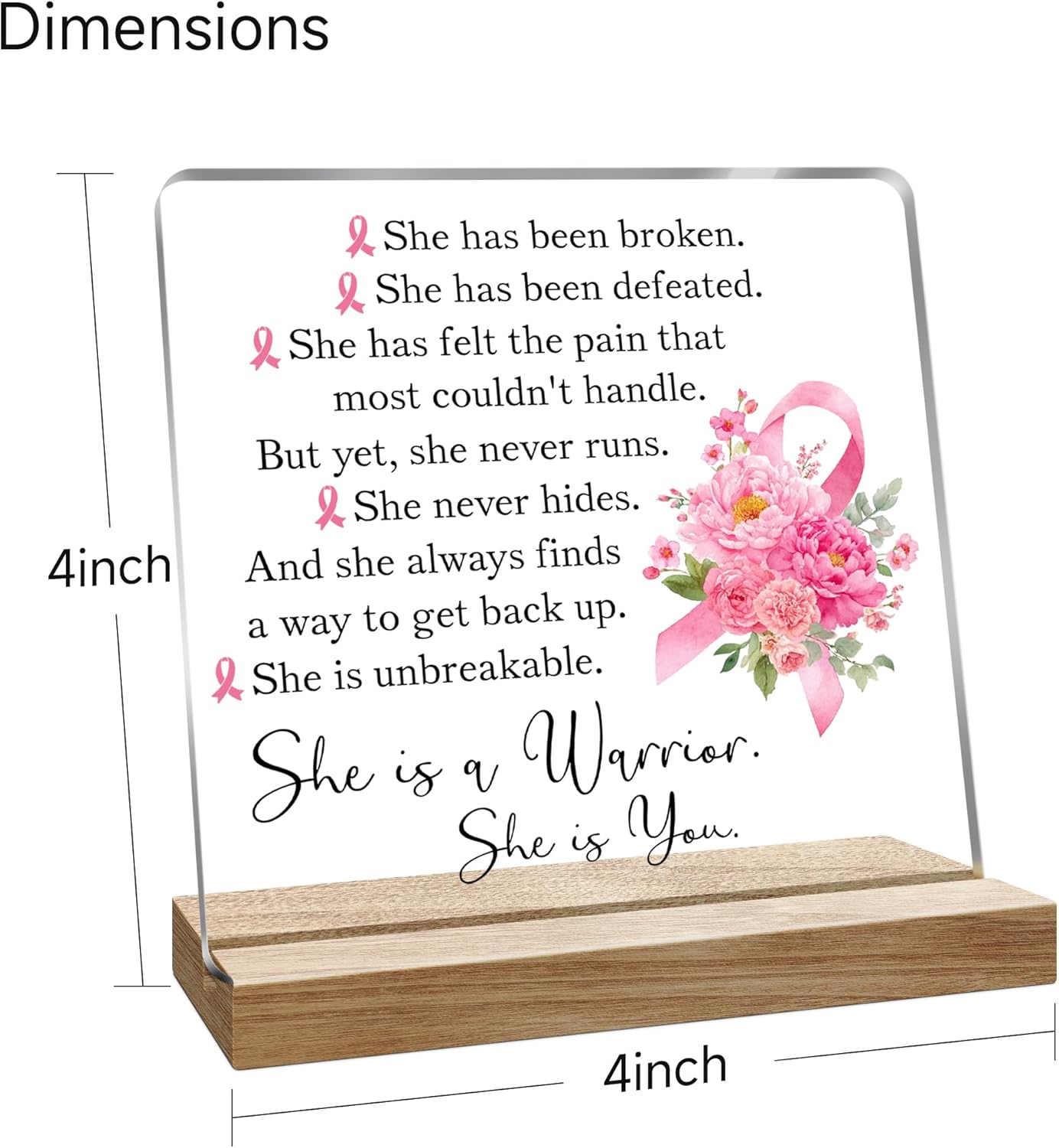 Inspirational Breast Cancer Survivor Gifts for Woman, Breast Cancer Warrior Desk Decorative Sign, 4x4 Inches - Image 7