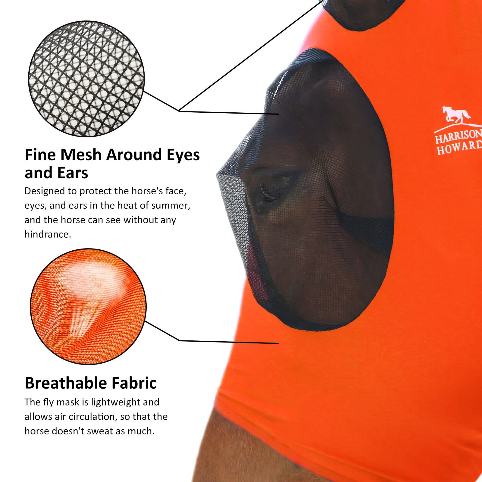 Harrison Howard Super Comfort Stretchy Fly Mask Large Eye Space with UV Protection Soft on Skin with Breathability- Azure Blue M — view 55
