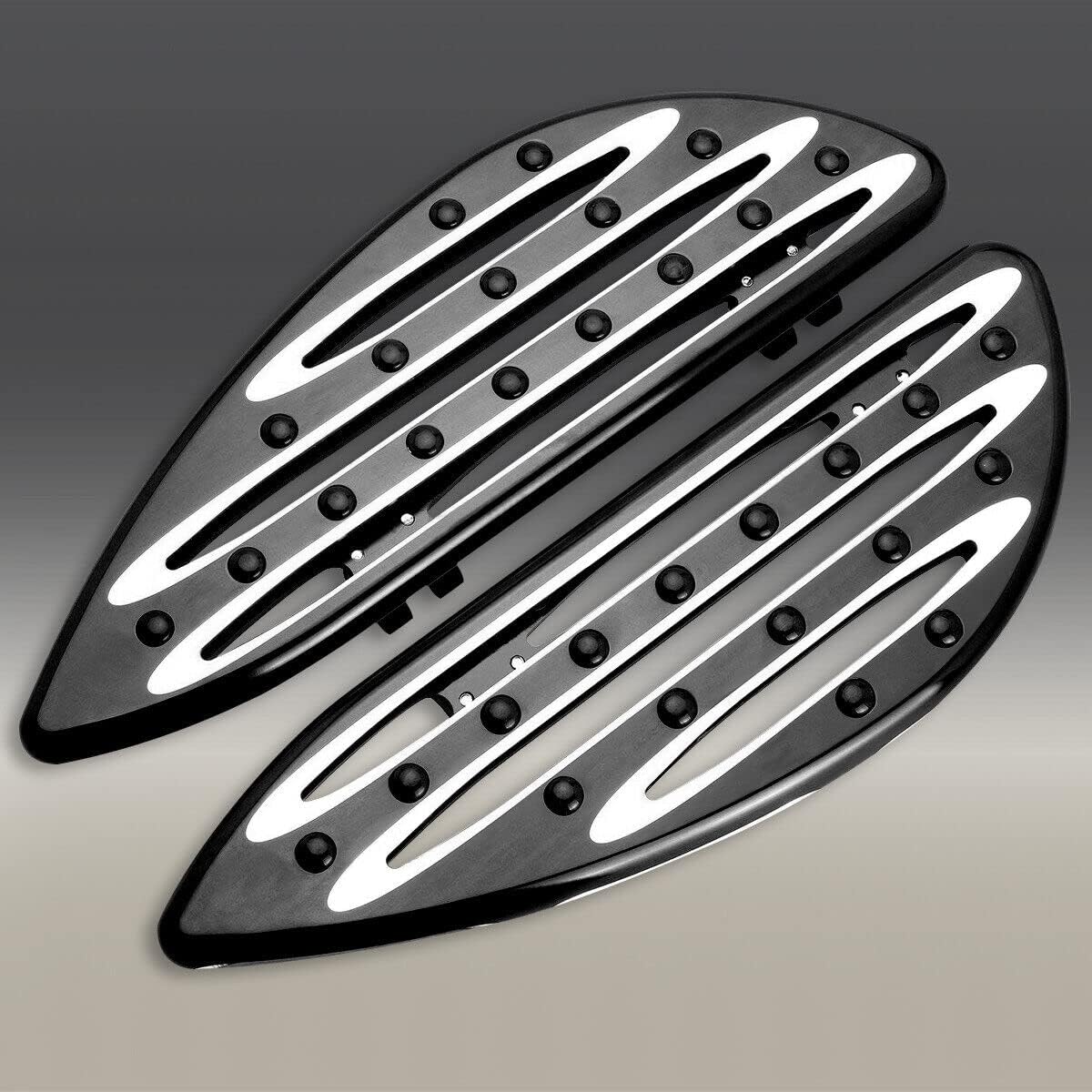 Driver Stretched Floorboards For Harley Street Glide FLHX Road King FLHR Switchback FLD Fat Boy FLSTF Tri Glide Front Footboard BLACK Aluminum edge cut