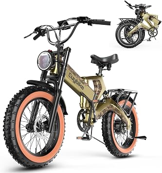 bluebiko 2000W/3000w Peak Electric Bike for Adults, 48V 35AH/52v 30AH Removable Battery, 100+Miles Long Range Foldable Electric Bike, 20"x4.0" Fat Tire, All Terrain Ebike