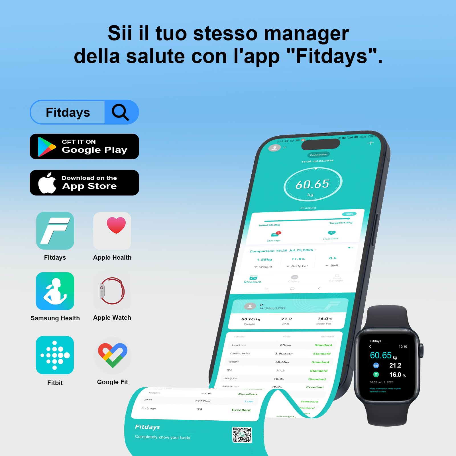 Waga osobowa, Healthkeep Balance Impedancjometr Bluetooth Połączona waga o wysokiej dokładności z aplikacją 13 wskaźników dla Andriod i iOS Max 180kg/400 lb/28st, 28 x 28 cm - czarny marmur