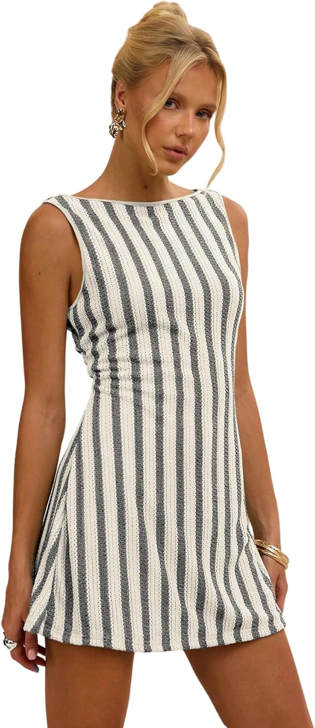 GORGLITTER Women's Crochet Vacation Summer Mini Dress Sundresses Boho Beach Hawaiian Party Club Graduation Sun Dress