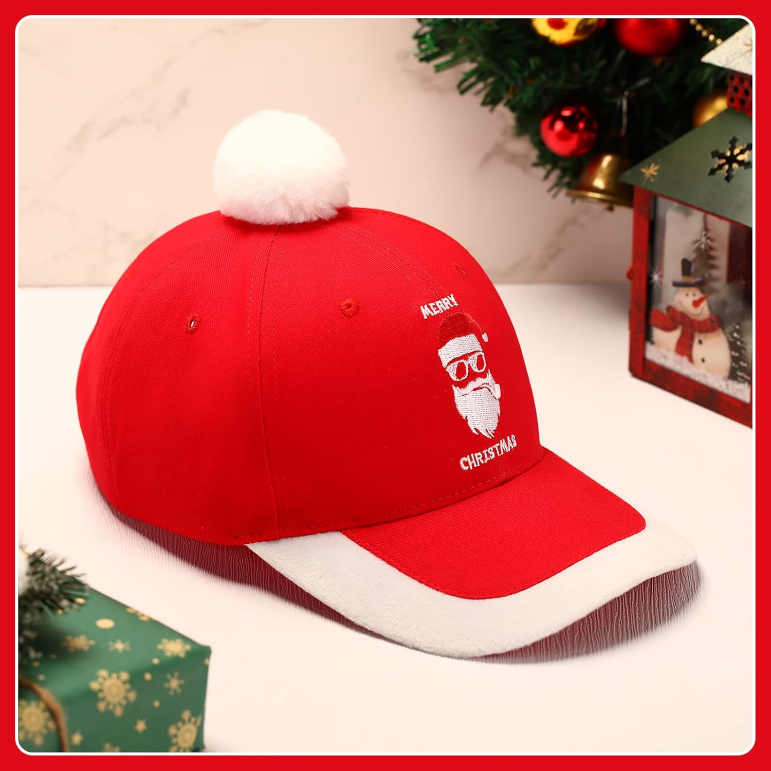 JaGely 4 Pieces Christmas Baseball Cap Santa Hat Adult Xmas Cap Adjustable Unisex Vintage Golf Baseball Hat, Red & White