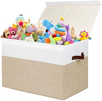 Large Toy Storage Box with Lid, Sturdy Toys Storage Chest Bin Organizer Basket with Dividers for Kids, Boys, Girls, Nursery, Closet, Bedroom, Playroom 25