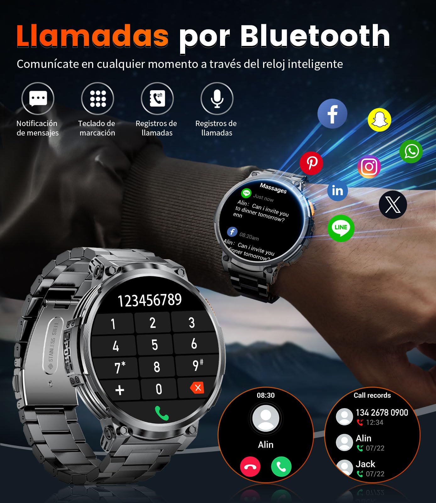 Reloj Inteligente Hombre-1.85'' Grande Pantalla /730 mAh Batería,Smartwatch Hombres con LED Linterna/120+ Modos Deporte,IP68 Impermeable,24/7 Frecuencia Cardíaca,Monitor de Sueño para Android iOS