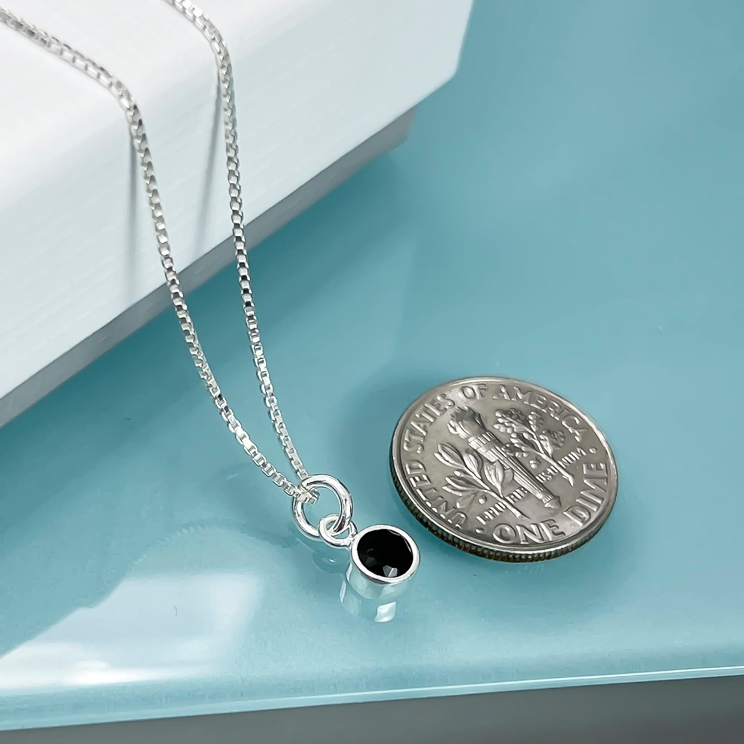 Black Onyx Necklace, Very Tiny Delicate and Dainty Sterling Silver Round Black Onyx Necklace for Women, 14 inches plus 2-inch extender