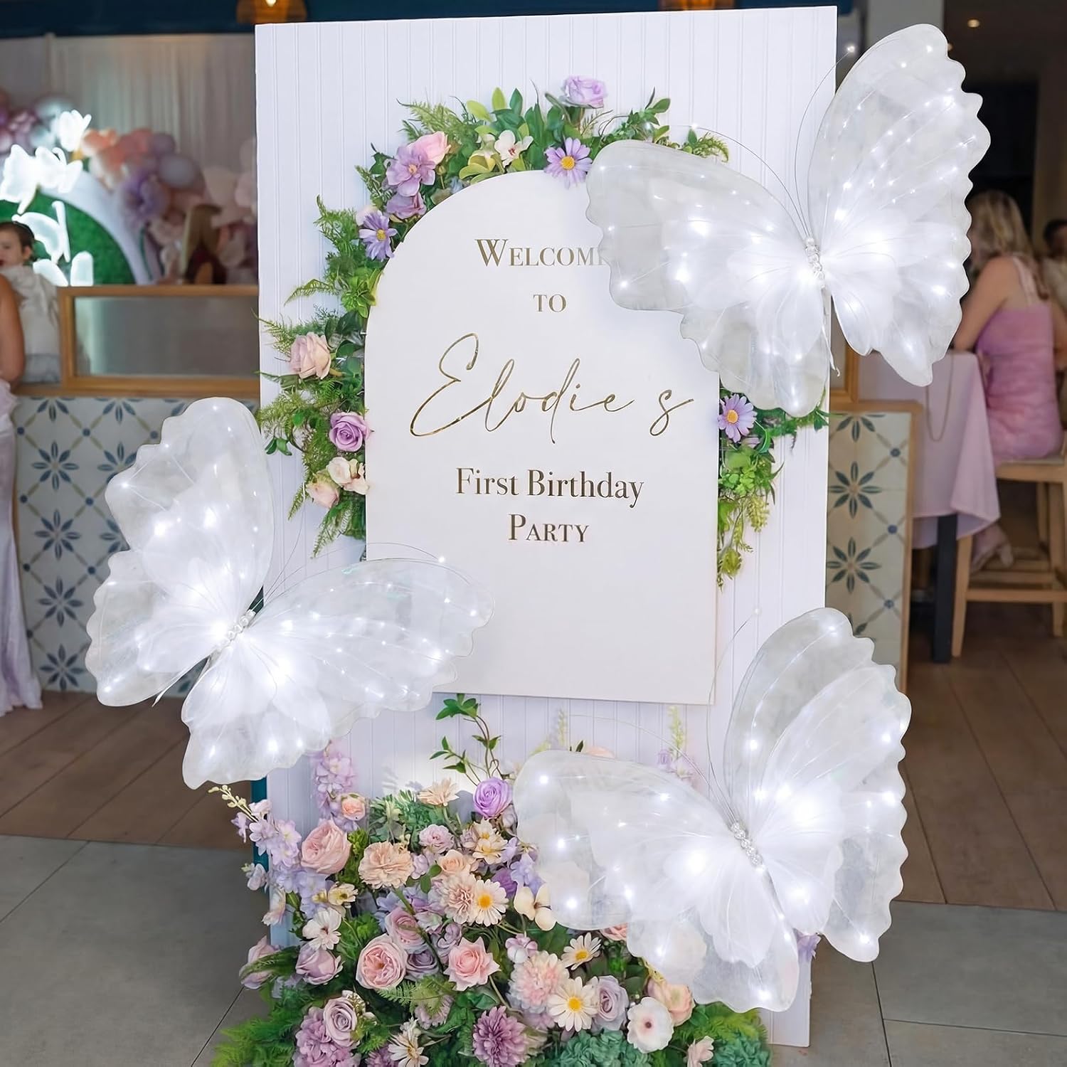 Yinkin 2 Pcs 20 Inch Large LED Butterfly Decorations Mariposas Grandes para Decoracion Giant Light up 3D Butterflies for Wedding Birthday Party Baby Shower Decor(White)