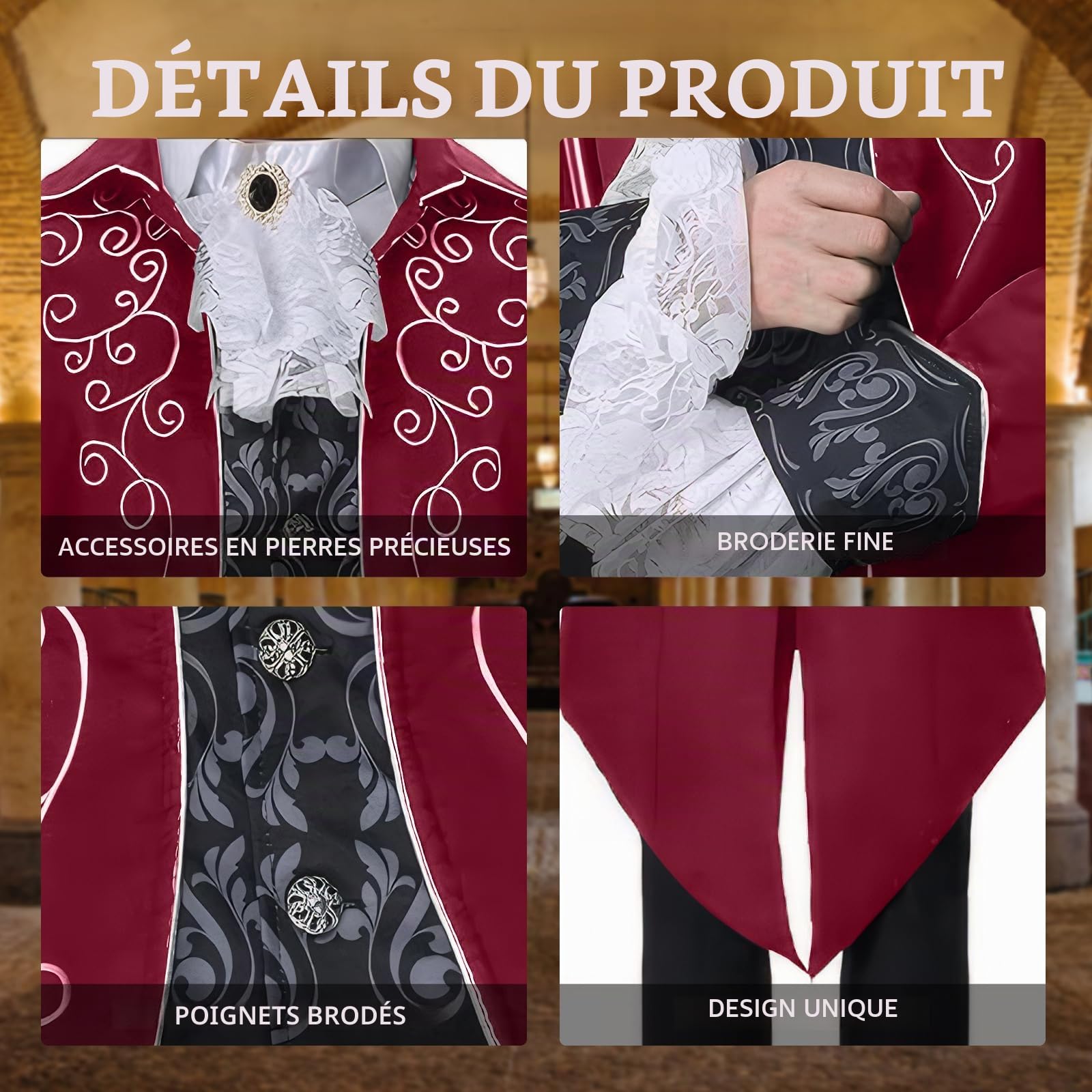 Costume médiéval pour homme : veste steampunk, queue-de-morue gothique, queue-de-morue victorienne pour homme, Halloween pirate vampire cosplay
