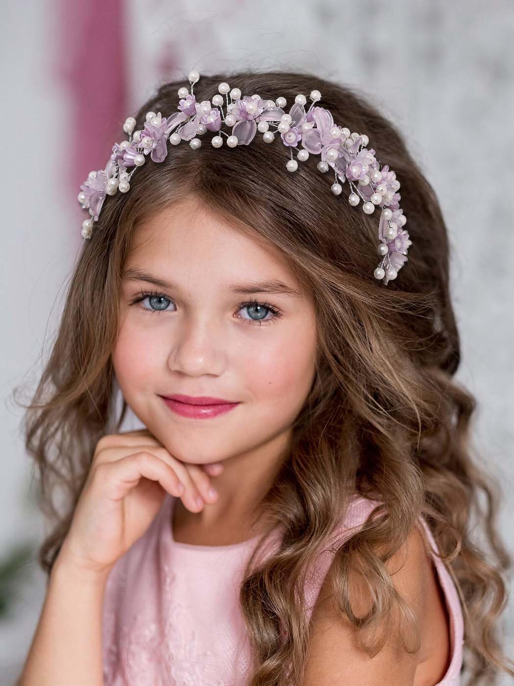 IYOU Niña Flores Diadema Púrpura Florales Boda Tocado Perlas Comunión Nupcial Accesorios para el cabello para Niñas