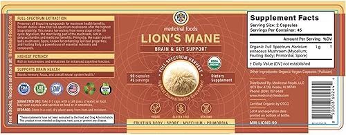 Miniatura 9 de Medicinal Foods Cápsulas de melena de león Suplemento dietético  Espectro completo de mayor potencia, activado por vapor orgánico, apoyo para el