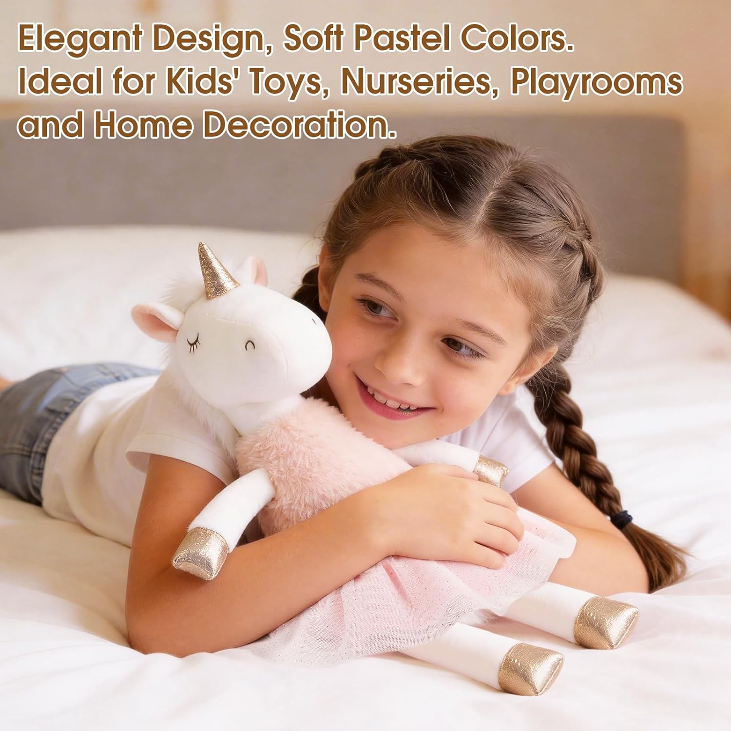 Mikkee Fluffie 15" Ballerina Unicorn Plush - Magical Stuffed Animal with Gold Horn & Hooves, Sparkling Tulle Tutu Skirt - Whimsical Keepsake Gift for Girls, Nursery Decor, Prima Ballerina Doll