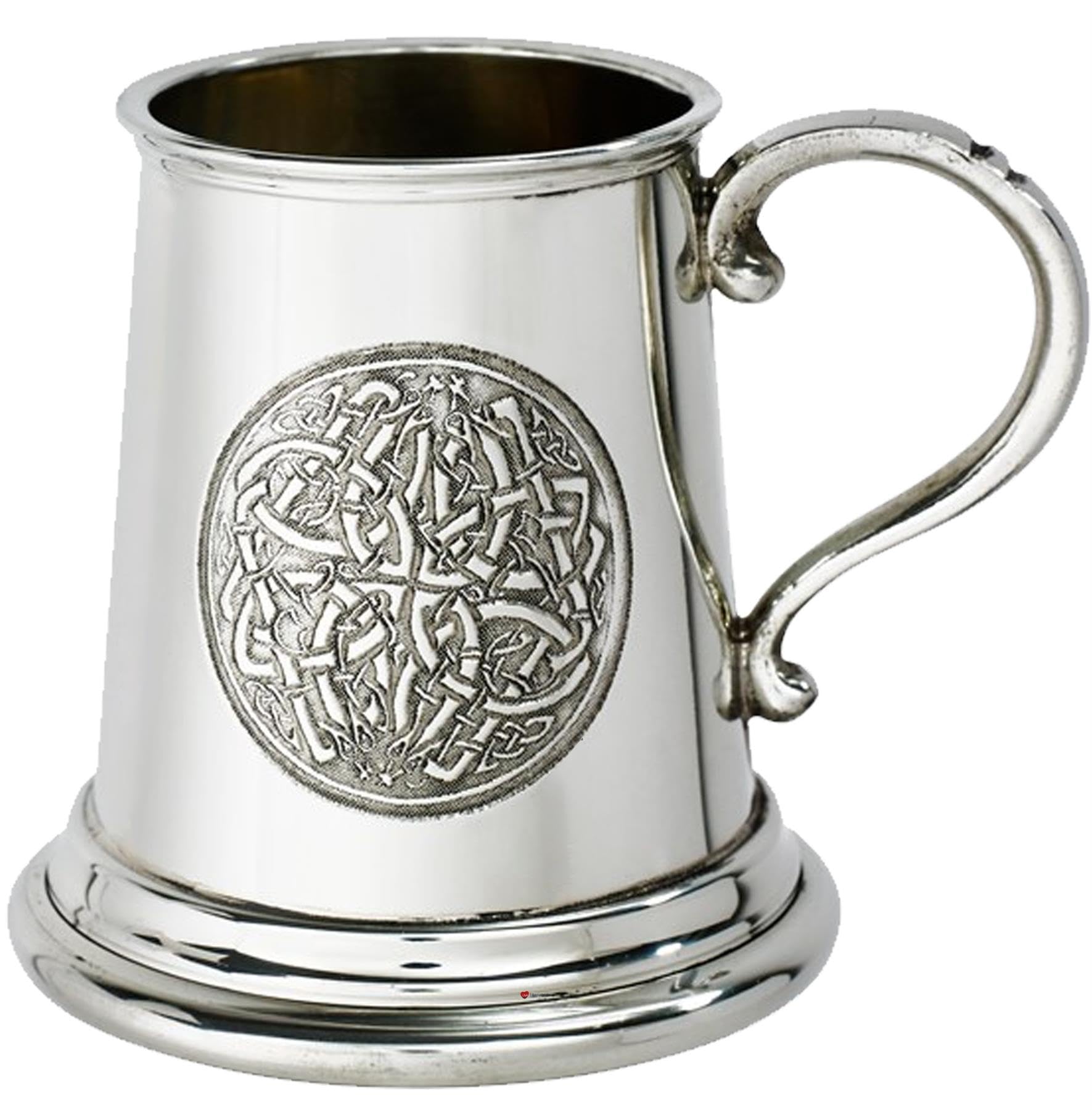 Chope quart de pinte en étain avec motif de cercle celtique
