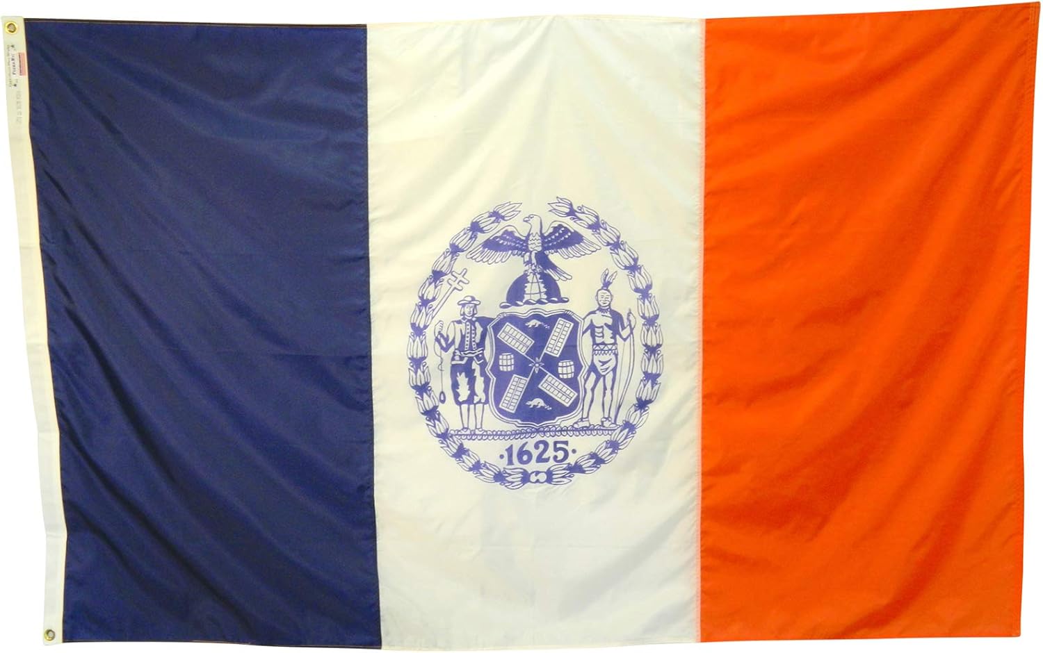 12x18" New York City Boat Flag - Durable and Fade Resistant All Weather Nylon, Sewn Panels, with Canvas Header and Brass Grommets, 4 Rows of Fly End Stitching - Made in the USA