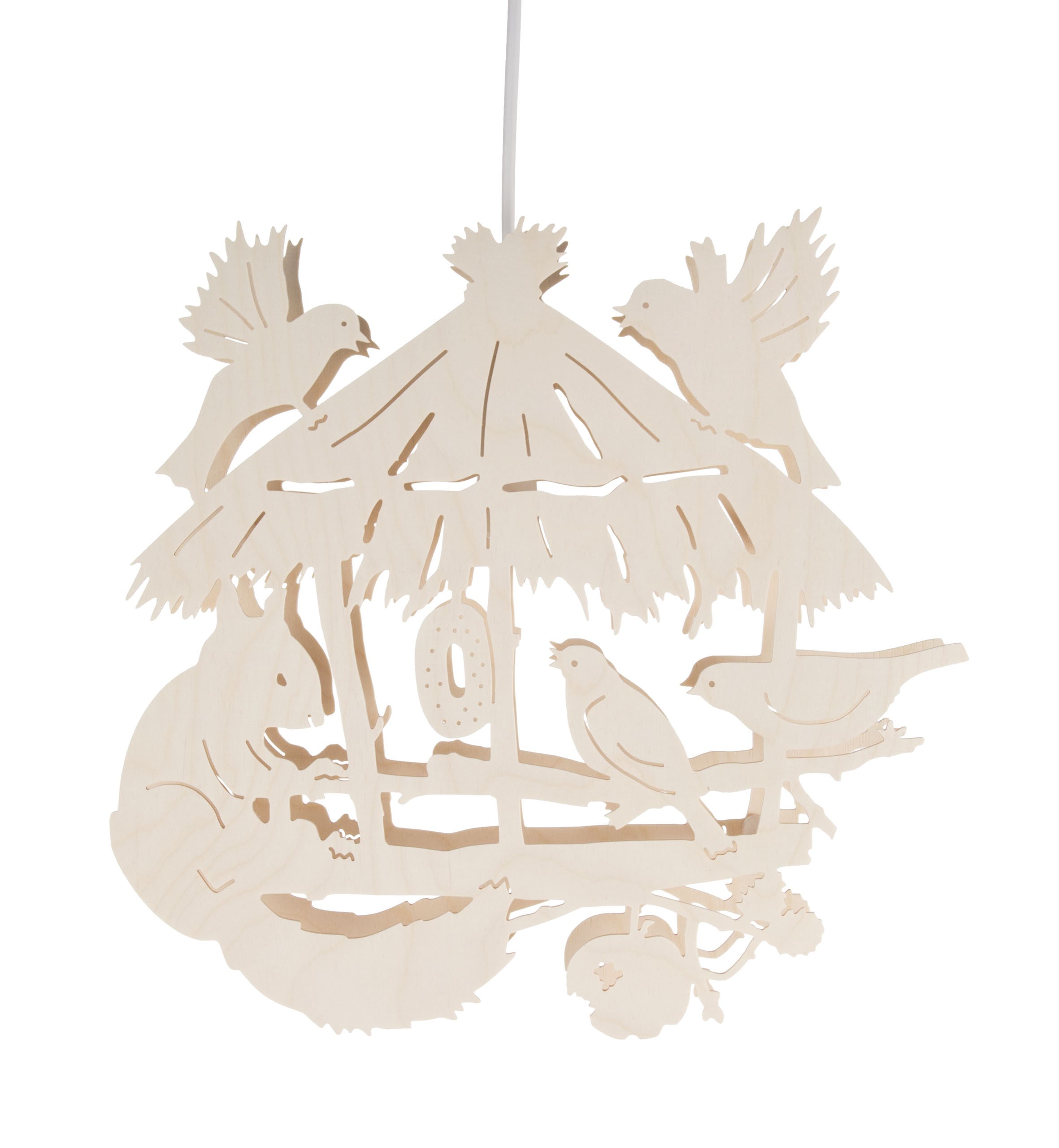 DREGENO Fensterbild Vogelhaus mit Eichhörnchen, elektrisch beleuchtet, von DREGENO SEIFFEN – Original erzgebirgische Handarbeit, Weihnachts-Dekoration