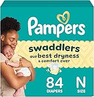 Pampers Swaddlers Newborn Diapers Size 0, 84 Count - Ultimate Dryness, Leak Protection & Soft Comfort for Babies Up to 10 lbs
