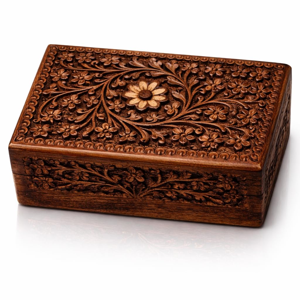 Boîte à bijoux en bois faite à la main coffre au trésor artisanal d'exception