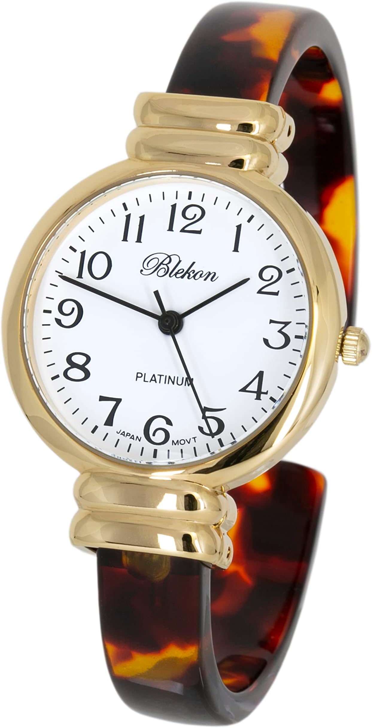 Collections Women's Round, Oval, Rectangle Case Shapes Acrylic Tortoise Shell Color Design Cuff Bangle Watch