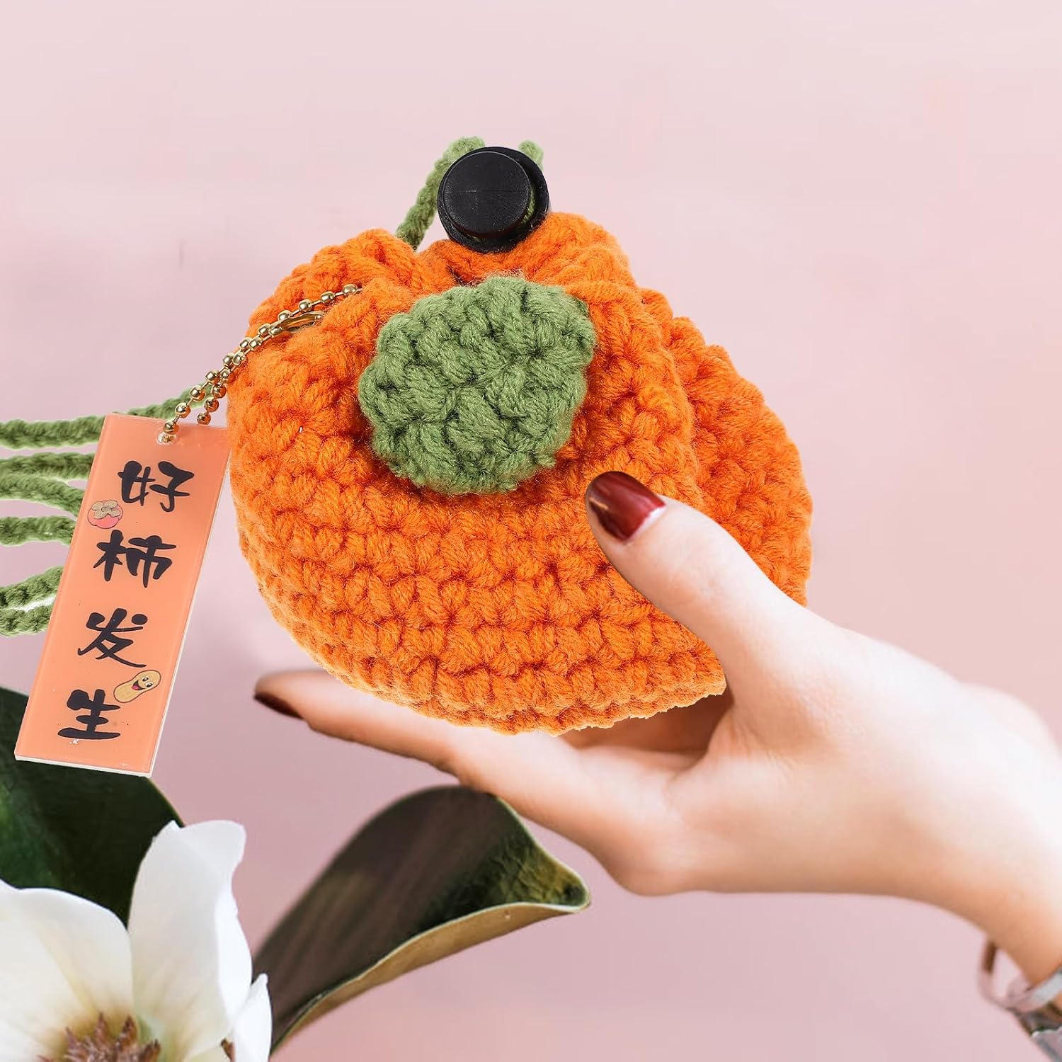 Fruit Shape Drawstring Crochet Pouch for Women, Woolen Yarn