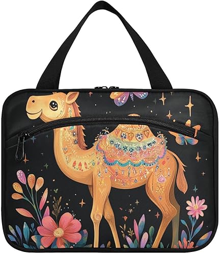 Bolsas de maquillaje para mujer, diseño de dibujos animados, color negro, vintage, con gancho, compactas, para accesorios imprescindibles, bolso de