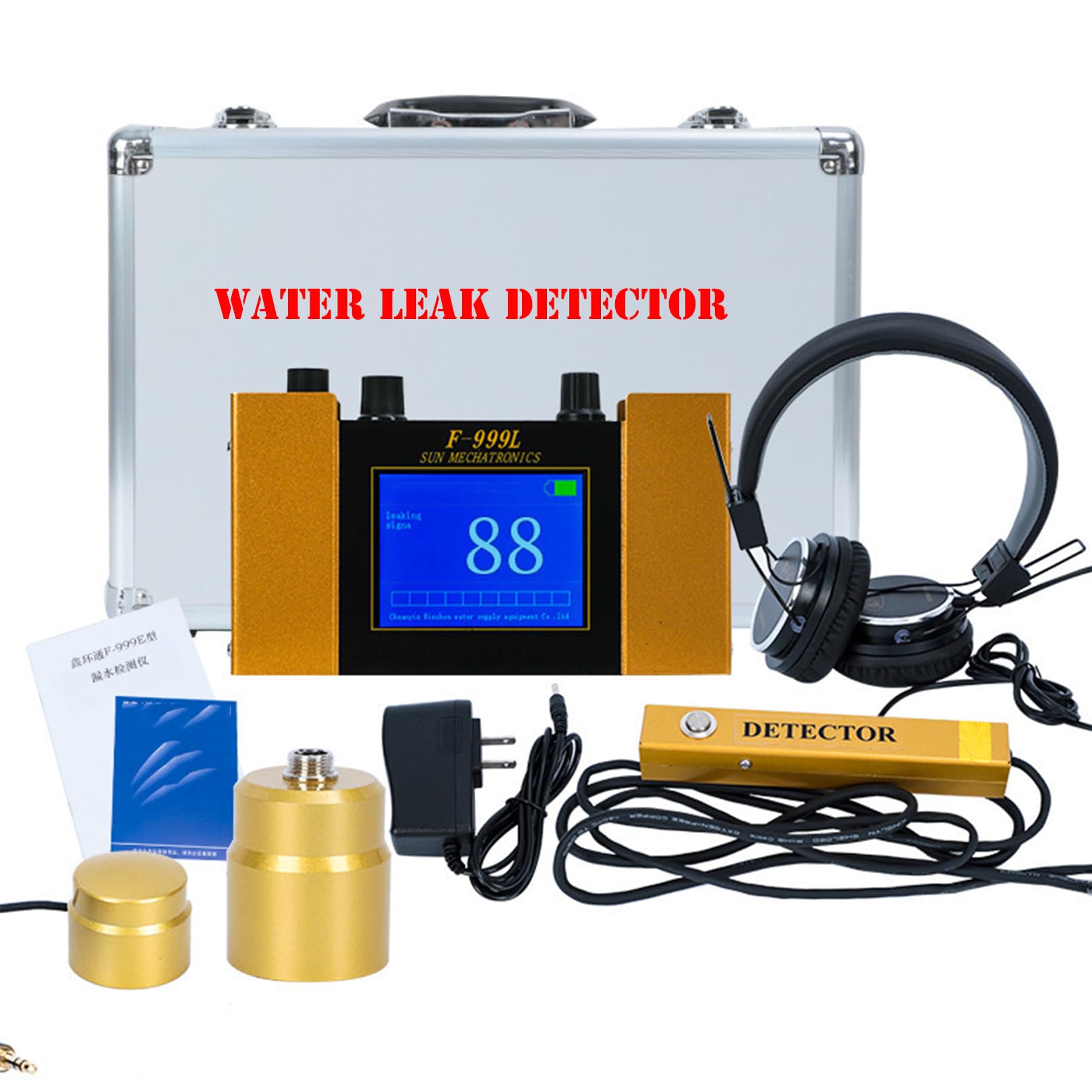Detector Profesional de Fugas de Agua, Geófono de Alta Precisión para Tuberías Subterráneas, Sensor Localizador de Pérdidas en Cañerías de Agua Potable（F-999L）