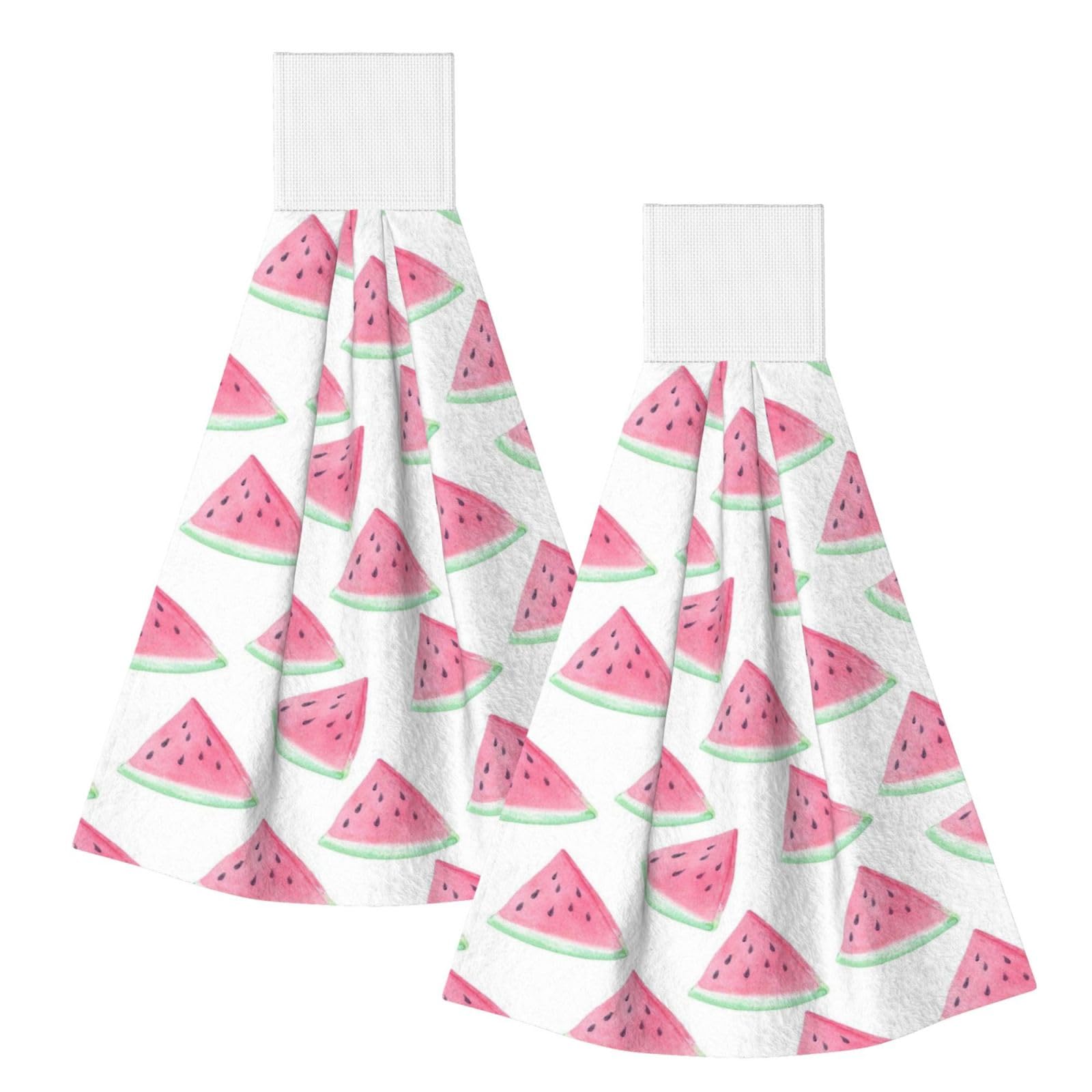 DOPKLNA Watermelons Fruit Pattern, 2 Pcs Hanging Coral Fiber Hand Towels for Bathroom, Absorbent Kitchen Towels