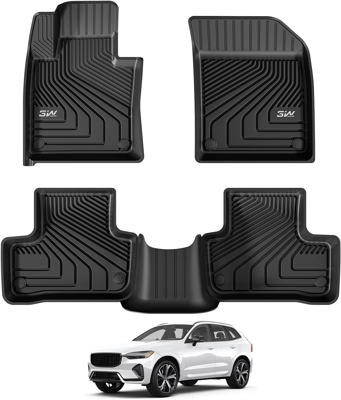 3W Floor Fit Volvo XC60 2018-2024 2025 2026 (Not for Hybrid or PHEV) TPE All-Weather Custom Fit T5 T6 Momentum Floor Liner for Volvo XC60 1st & 2nd Row Accessories Car Mats