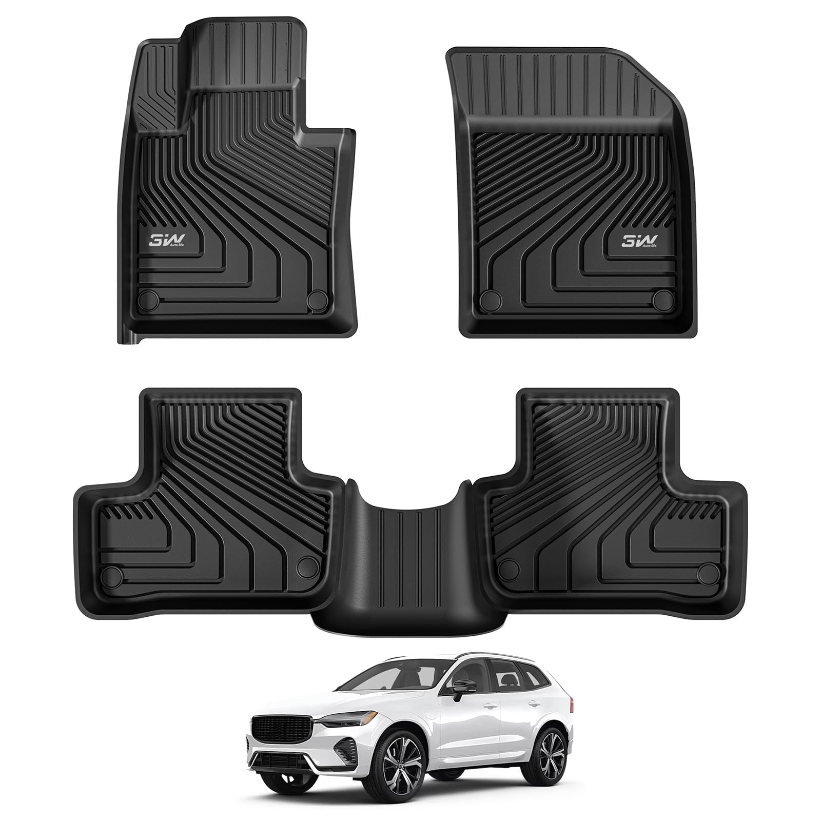 3W Floor Fit Volvo XC60 2018-2024 2025 2026 (Not for Hybrid or PHEV) TPE All-Weather Custom Fit T5 T6 Momentum Floor Liner for Volvo XC60 1st & 2nd Row Accessories Car Mats