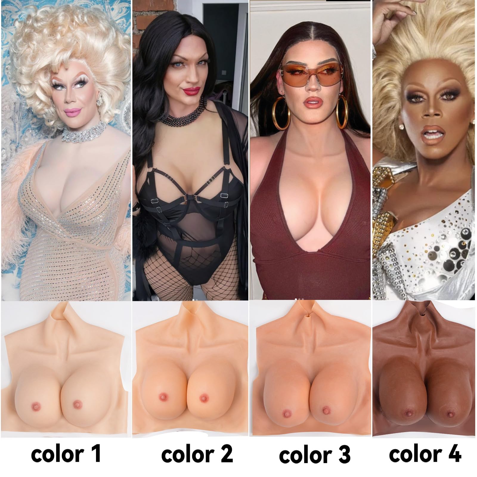 Silicona Pecho Moldes Pechos falsos Pechos falsos Cuellos altos Estilo C-H Copa para Drag Queen Crossdress