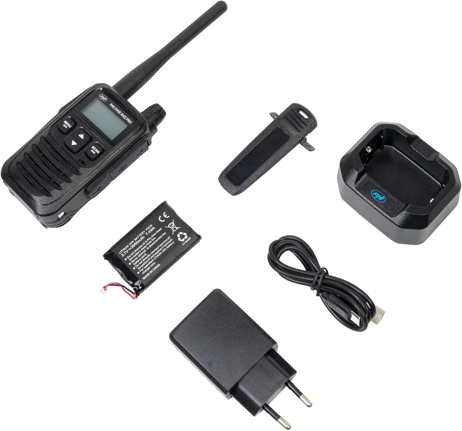 PNI PMR R45 PRO radio with belt clip attached