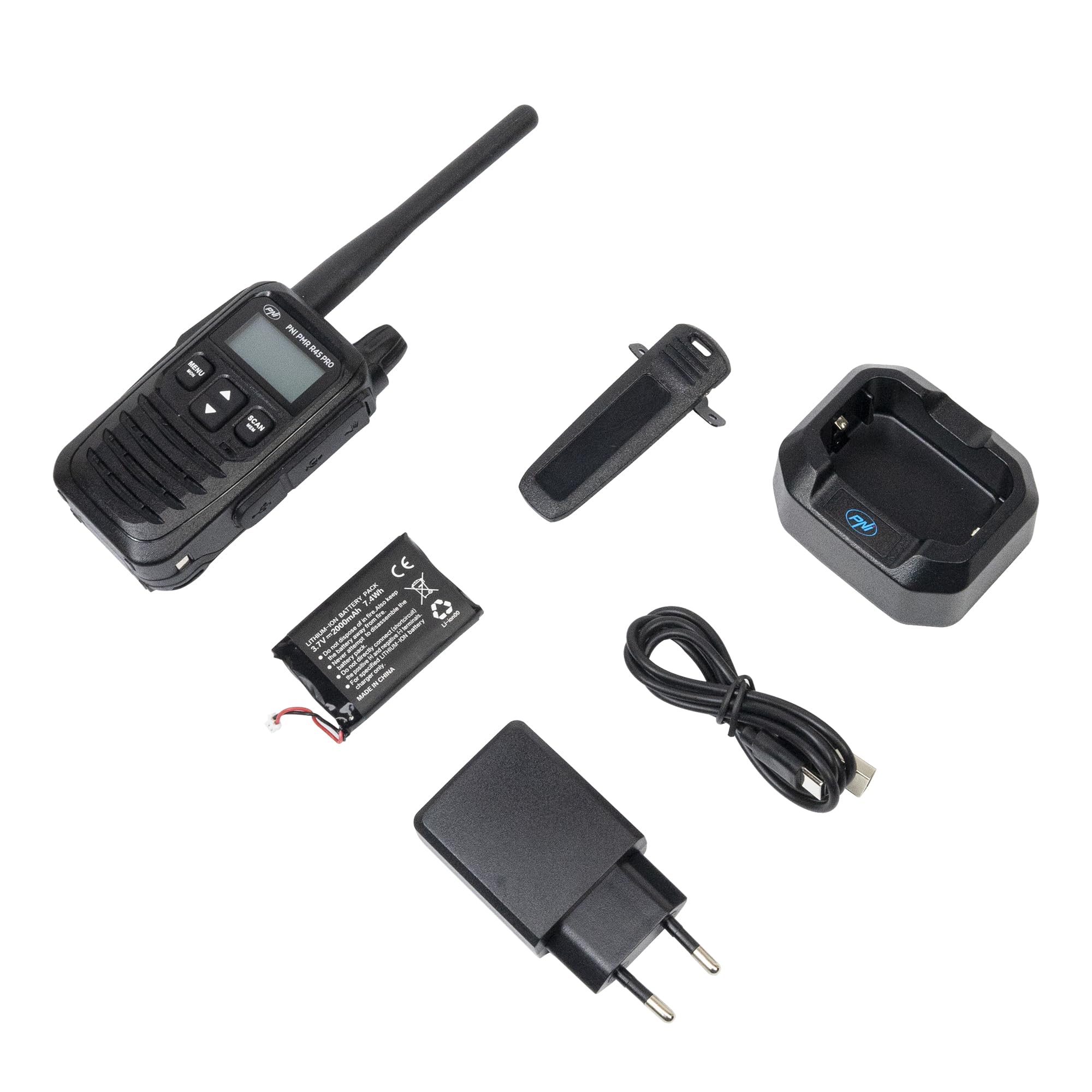 Portable Radio Station PNI PMR R45 Pro 446MHz, 0.5W, 99 programmable Channels, 16 PMR and 38 CTCSS and 104 DCS Tones, 5-Level Squelch, VOX, Tot, BCL, Scan, Roger Beep
