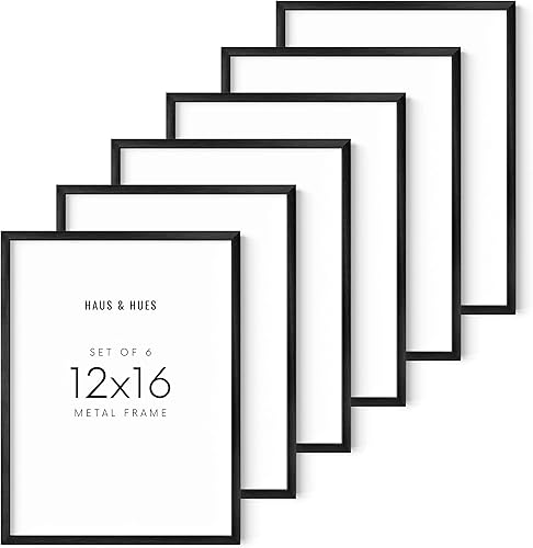 HAUS AND HUES Marcos negros de 12 x 16 pulgadas para pared de galería, juego de 6, marcos de fotos de metal de 12 x 16, juego de marcos de pared