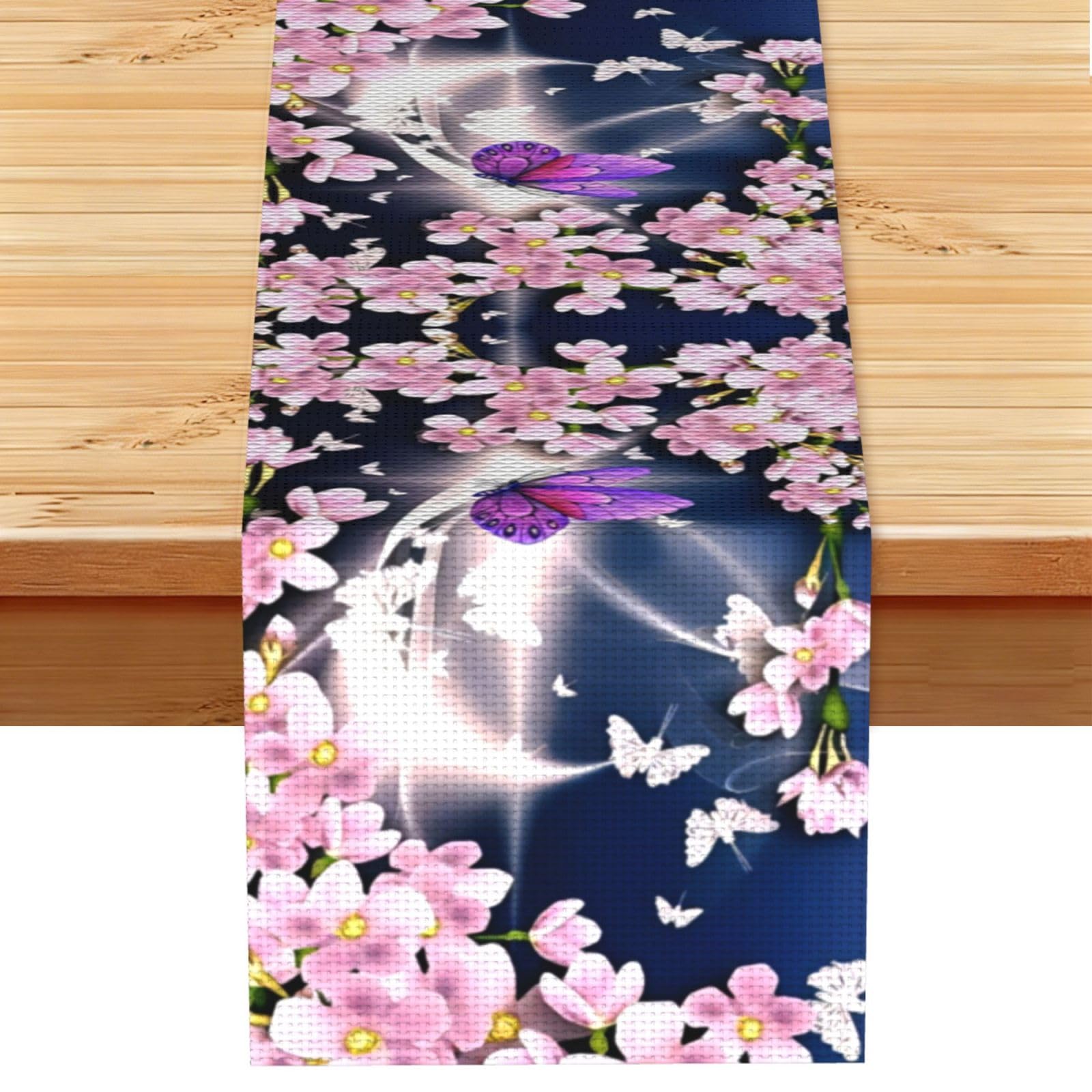 Flowers Butterfly Linen Feel Table Runner Wedding Party Home Decoration