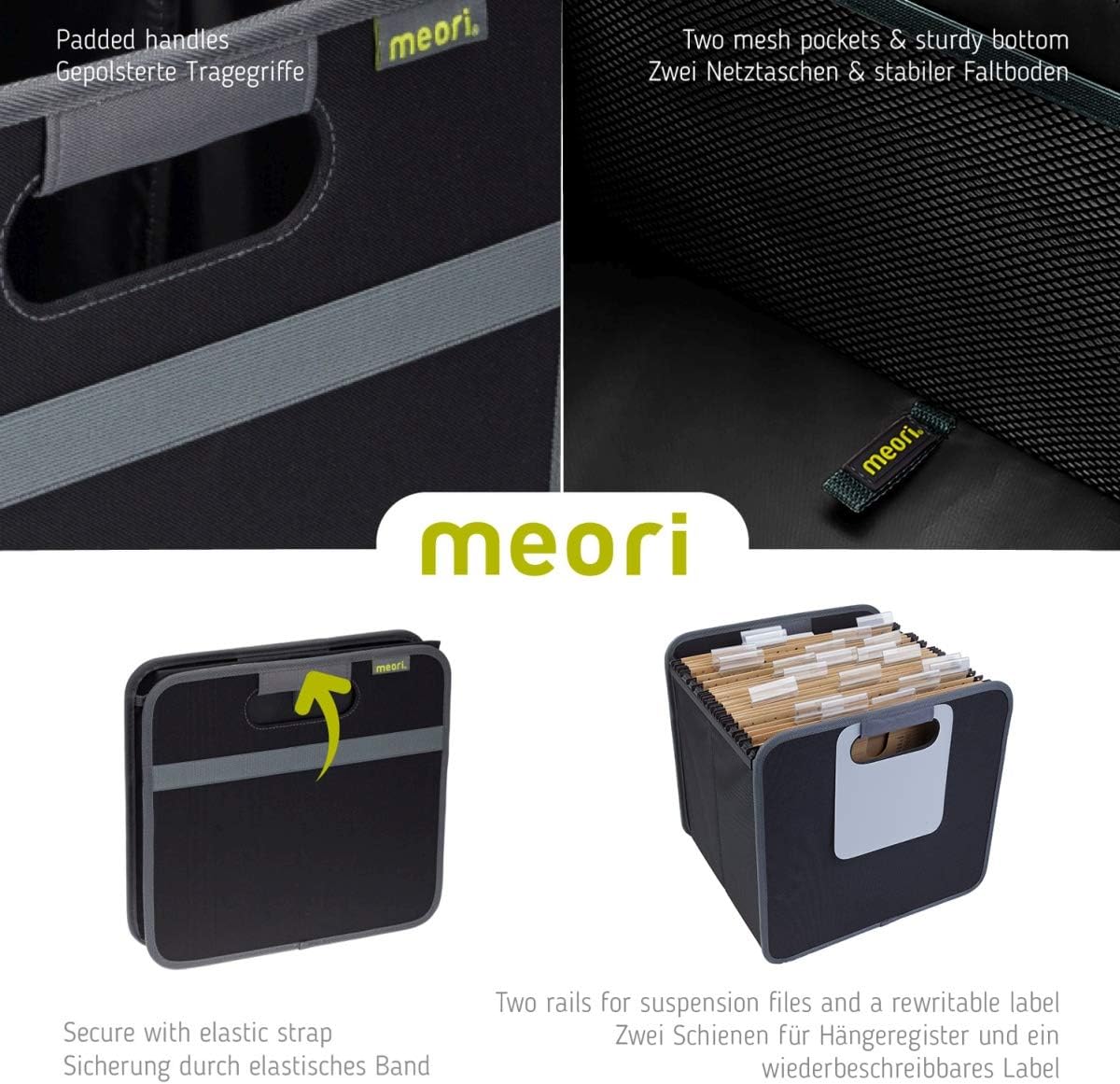 meori Lava Black Foldable Box Collapsible Office to-Go Organize Store Transport Hanging Files Documents Folder 8.5x11 Letter Paper (A100094)