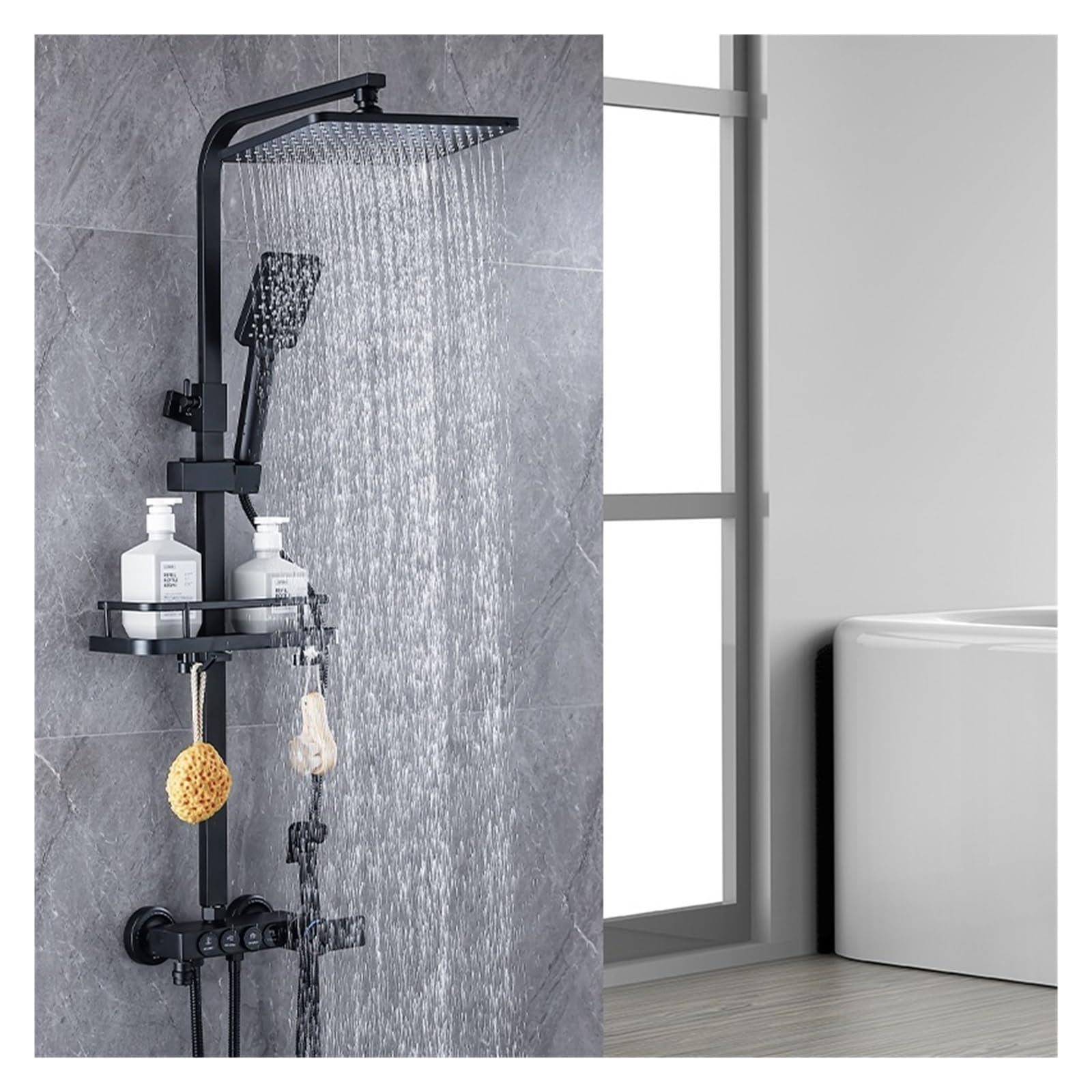 Doccia for Bagno Set Doccia termostatico con Pulsante Nero Rame Doccia a Pioggia Manuale pressurizzata a 4 velocità(S1818C-TH-4G)