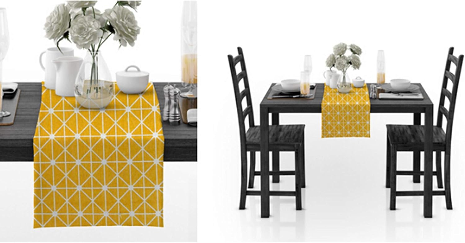 Valentine Table Runner,30x280CM,Geometric Pattern with Tassel Table Runner Decorative Cotton,Table Runner Modern Yellow