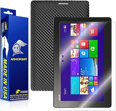 ArmorSuit MilitaryShield Black Carbon Fiber Skin Wrap Film + HD Clear Screen Protector for Asus Transformer Book T100 - Anti-Bubble Film