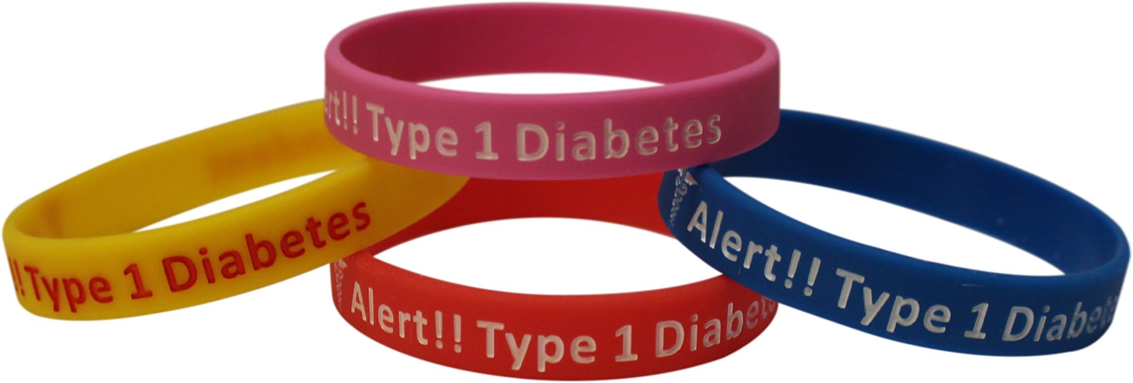 Type 1 Diabetes Bracelets Insulin Dependent Medical Alert(Pack of 4) Blue, Pink, Yellow, Red Plus Bonus Wellness Article Included