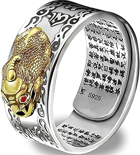 990 Sterling Silver FENG Shui PIXIU MANI Amulet Lucky Wealth Buddhist Jewelry Adjustable Ring