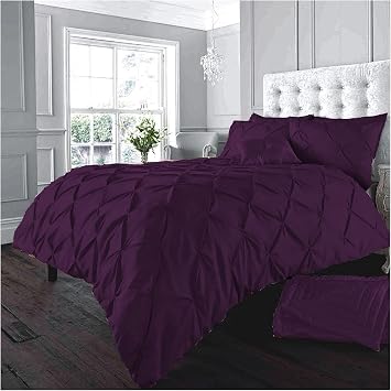 GC GAVENO CAVAILIA Luxury Pintuck Duvet Cover Single, Polycotton Pinch Pleat Bedding Sets, Washable Quilt Covers With Pillow Case Aubergine