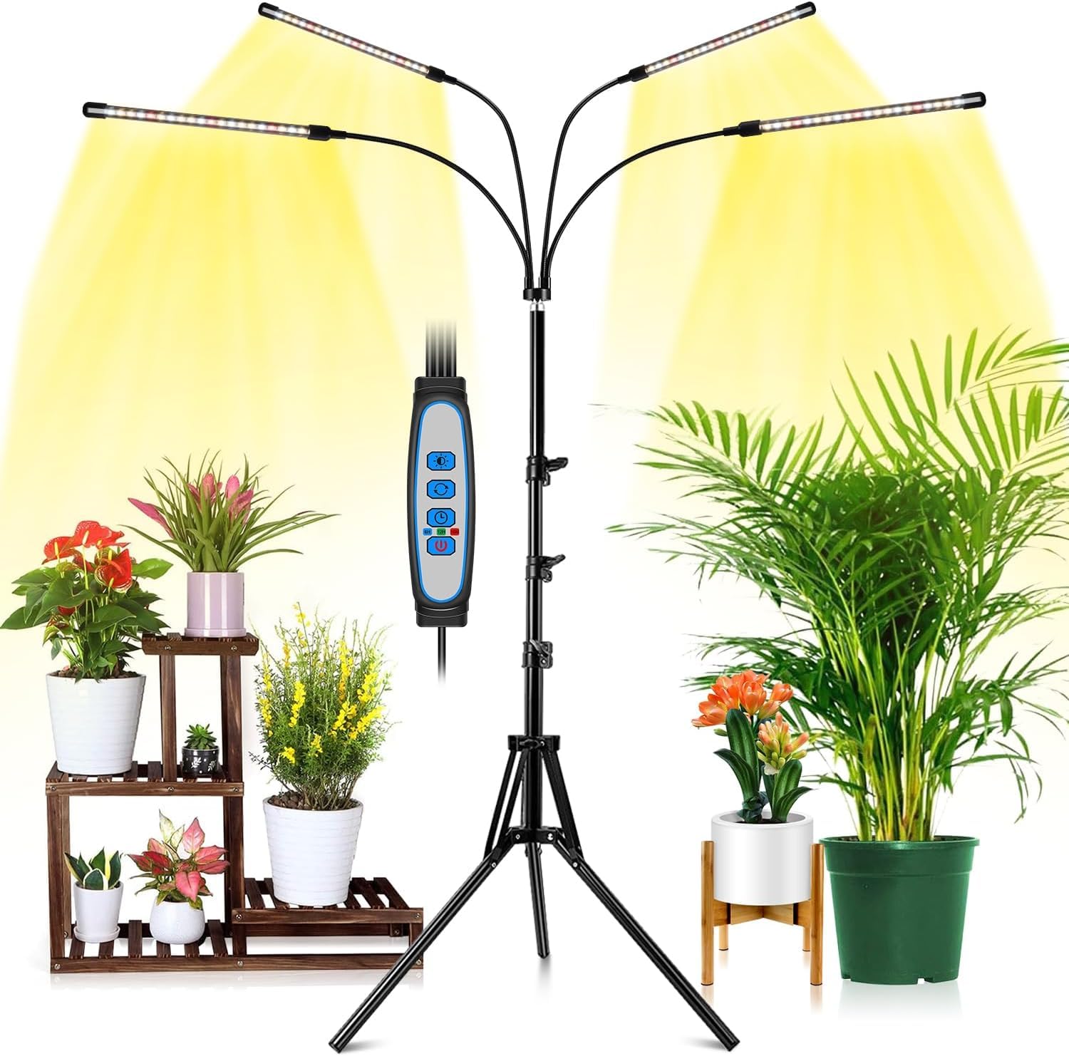AUXTINGS Lampe de croissance, 4 têtes 80 LEDs spectre complet plantes d'intérieur, 10 niveaux de gradation et 3 modes d'éclairage, avec minuterie automatique et support réglable en hauteur