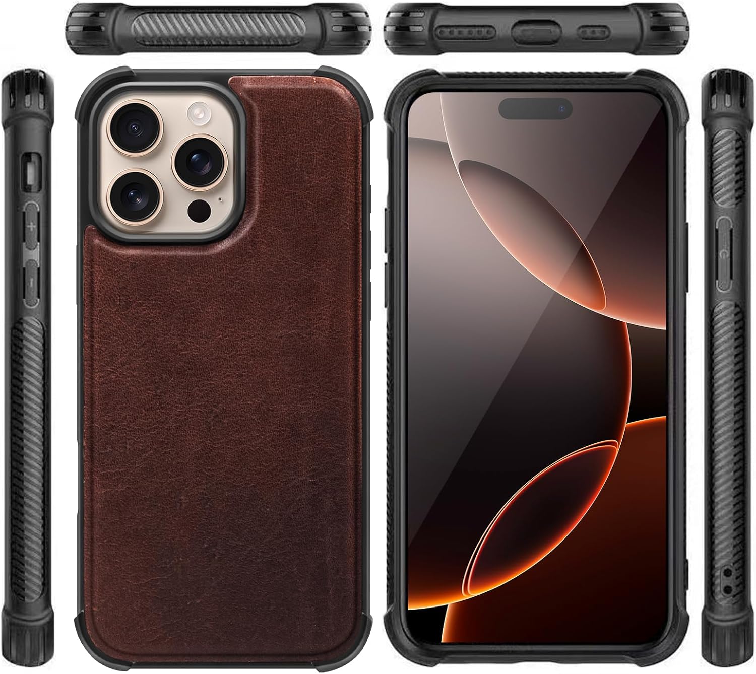 Genuine Leather Magnetic Detachable Wallet Case for iPhone 16 Pro | 2-in-1 Flip Folio Cover with Card Slots, RFID Blocking, Shockproof,Dark Brown
