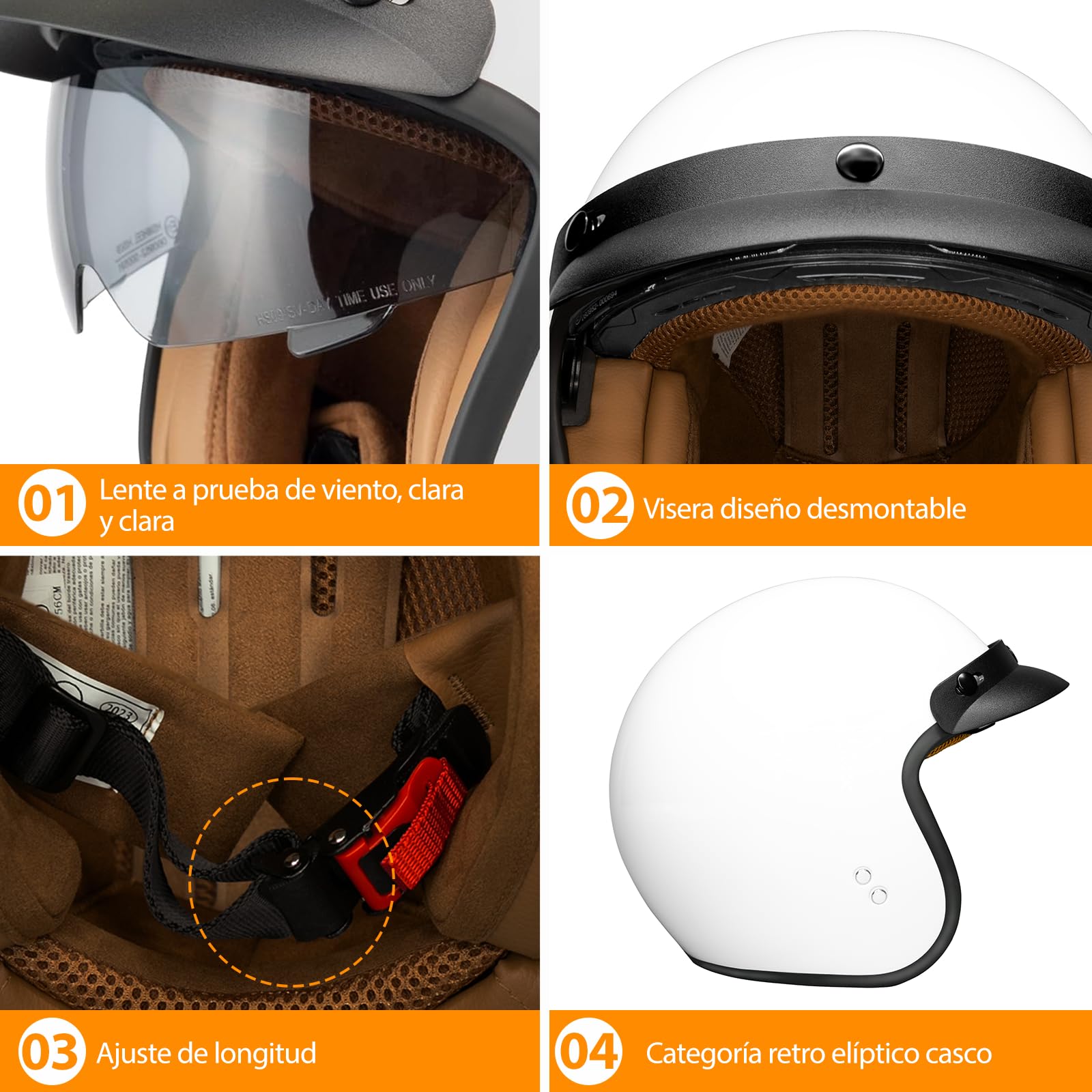 HSWHEEL Casco Jet con Visera: Casco de Motocicleta, Certificado ECE22.06, Unisex - Adecuado para ciclomotor, Scooter, Motocicleta y escúter - Diseño Retro de Casco