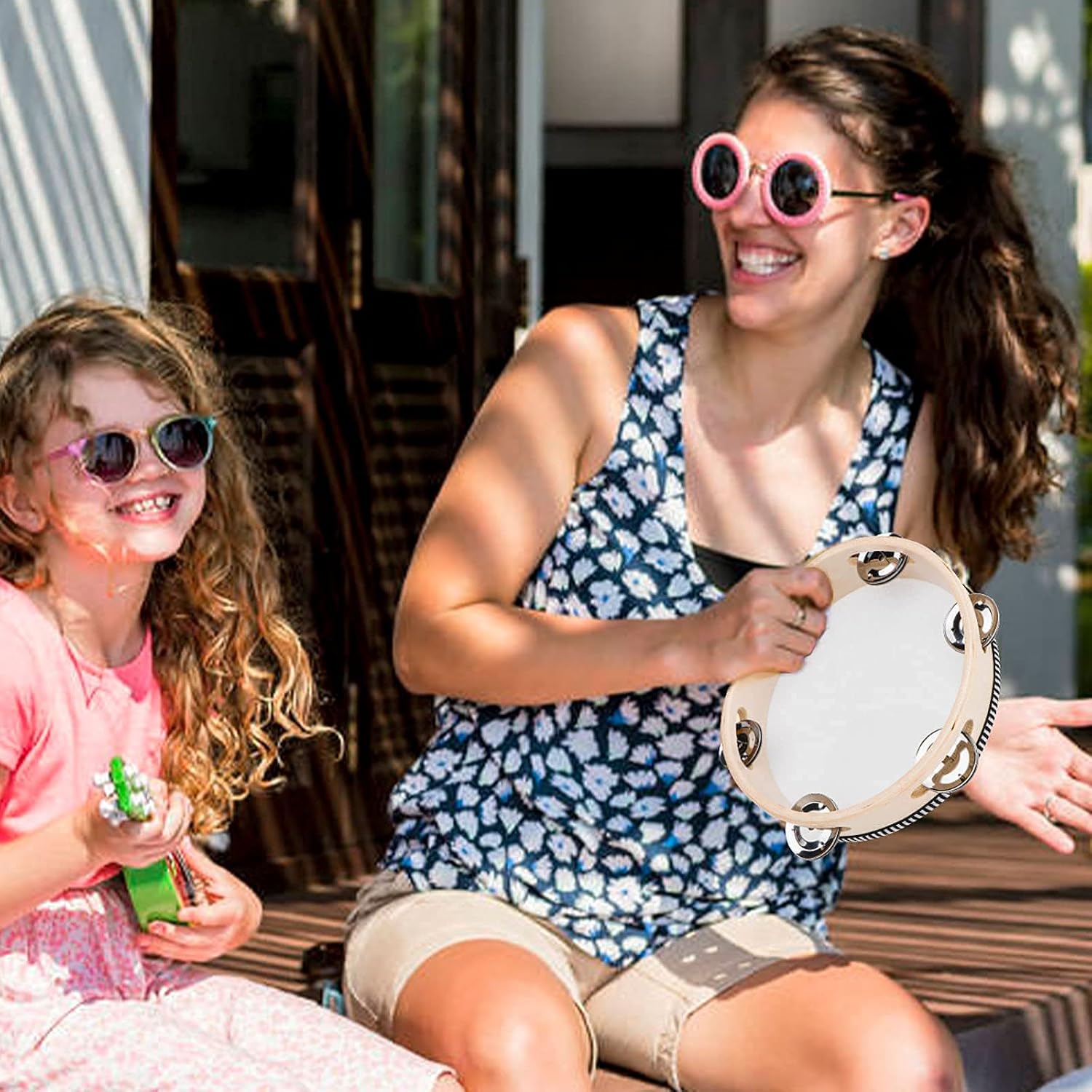 Dreokee Tambourines for Adults, 6 inch Wooden Hand Held Drum Bell Tamborine with Birch Metal Jingles Single Row Percussion Musical Instruments Hand Tambourine for Church, KTV, Party, Game : Everything Else